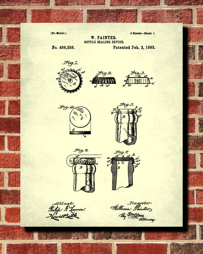 Beer Bottle Caps Patent Print Bar Poster Cafe Art - OnTrendAndFab