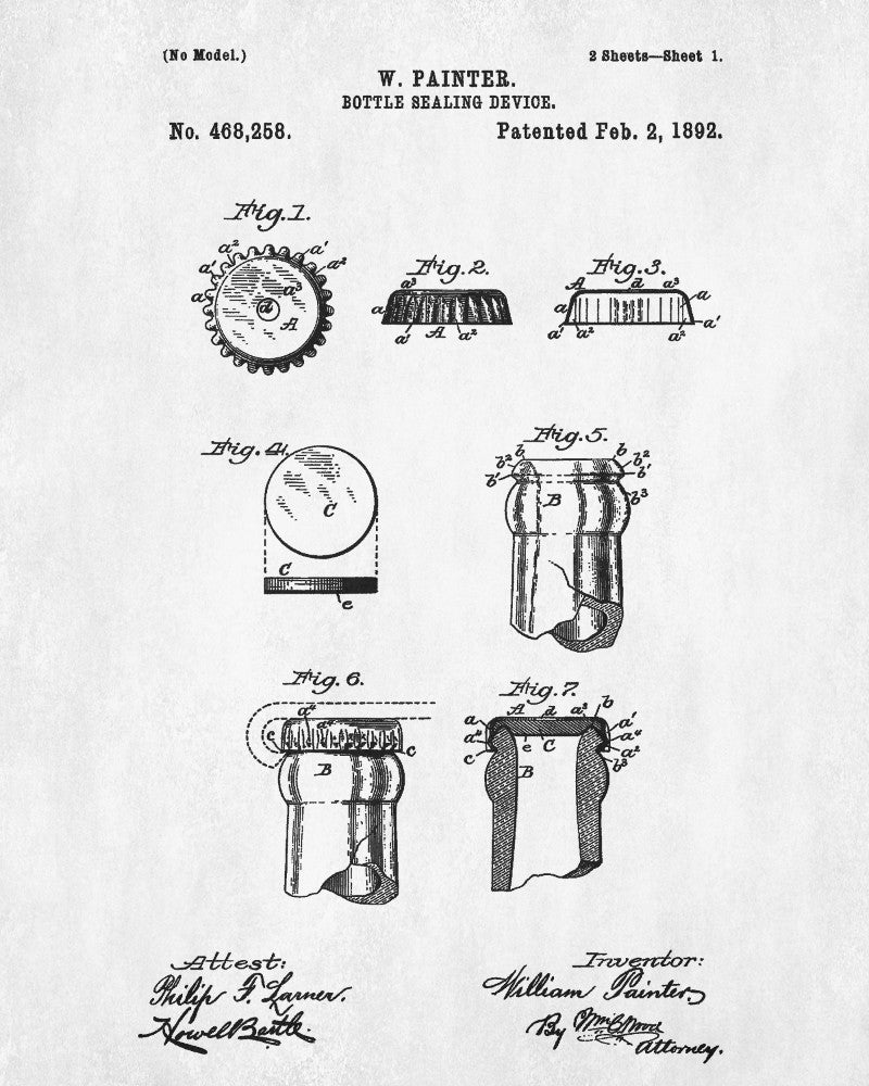 Beer Bottle Caps Patent Print Bar Poster Cafe Art - OnTrendAndFab