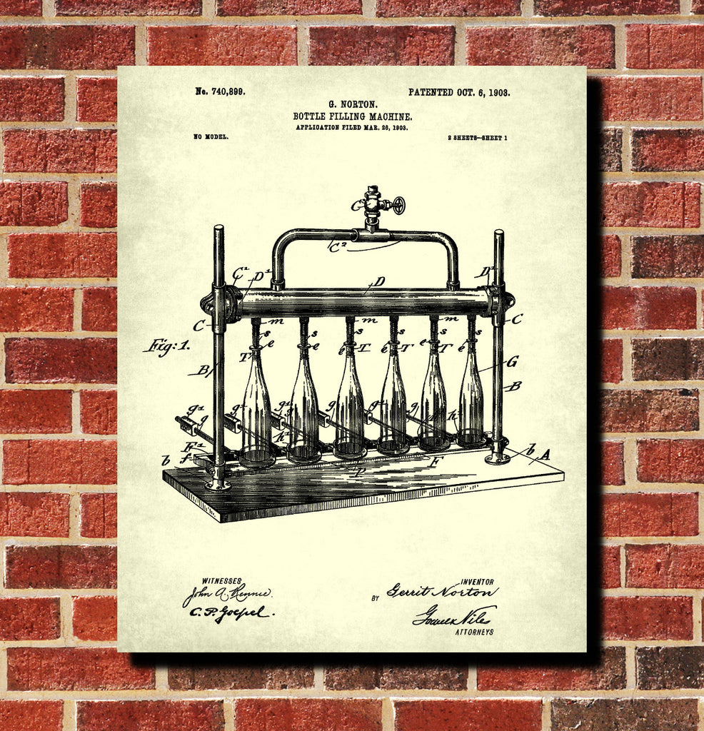 Wine Bottle Filling Bar Patent Print Cafe Poster
