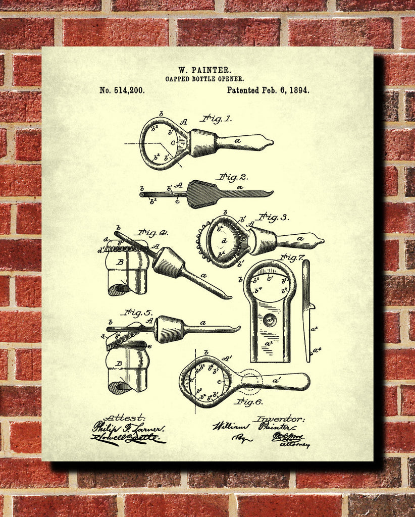 Bottle Opener Patent Print Cafe Art Blueprint Bar Poster - OnTrendAndFab