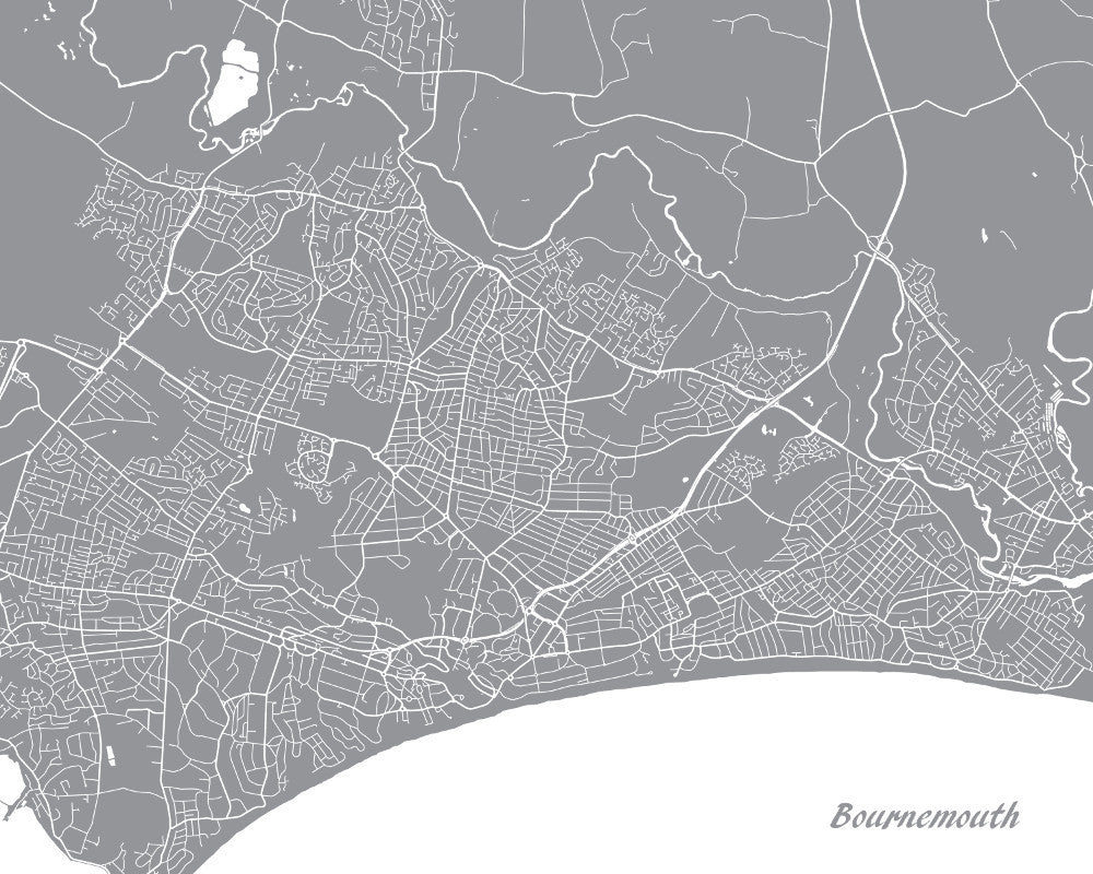 Bournemouth City Street Map Print Feature Wall Art Poster