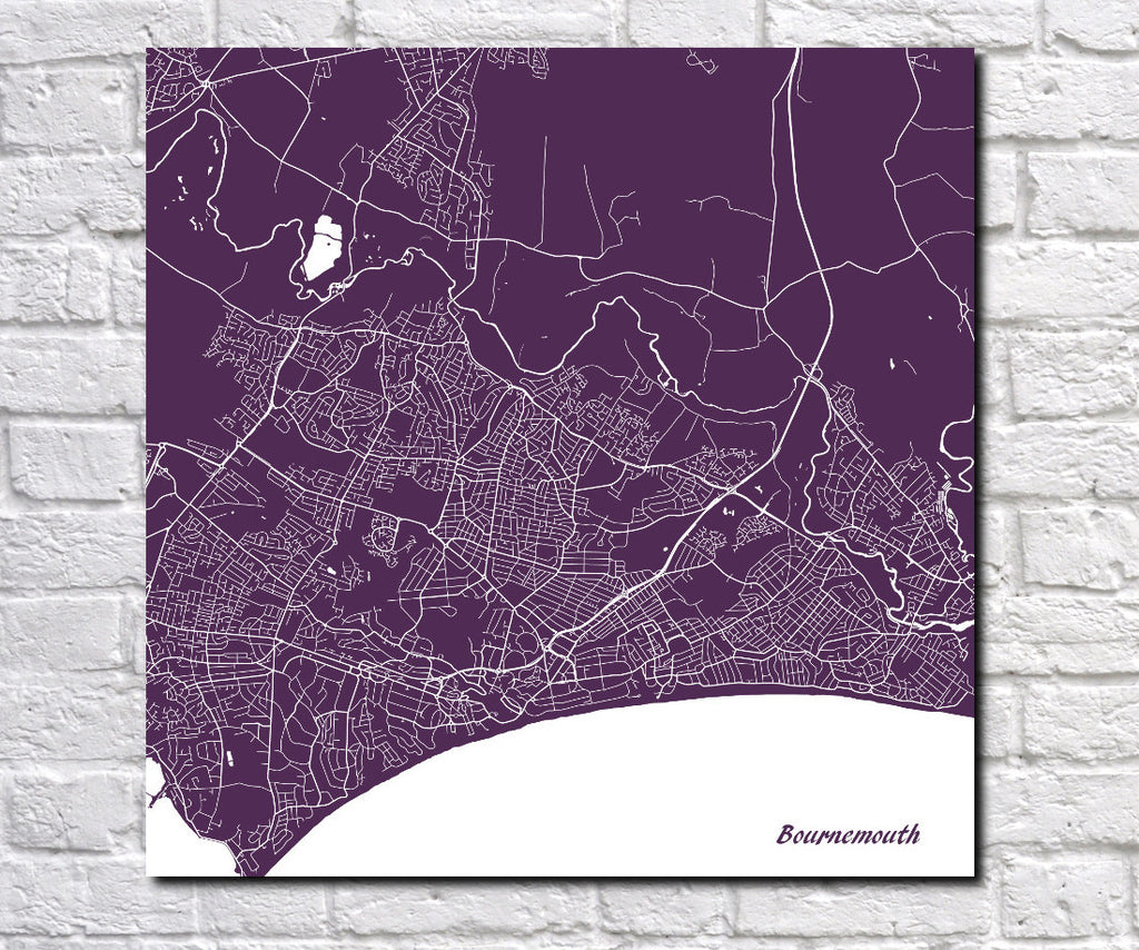 Bournemouth City Street Map Print Custom Wall Map