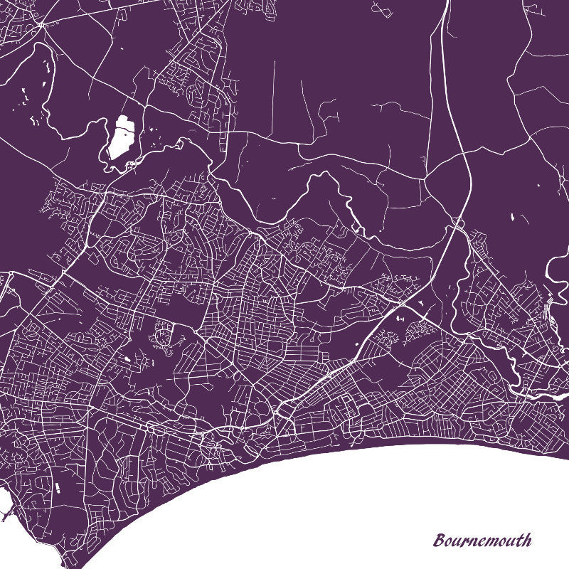 Bournemouth City Street Map Print Custom Wall Map
