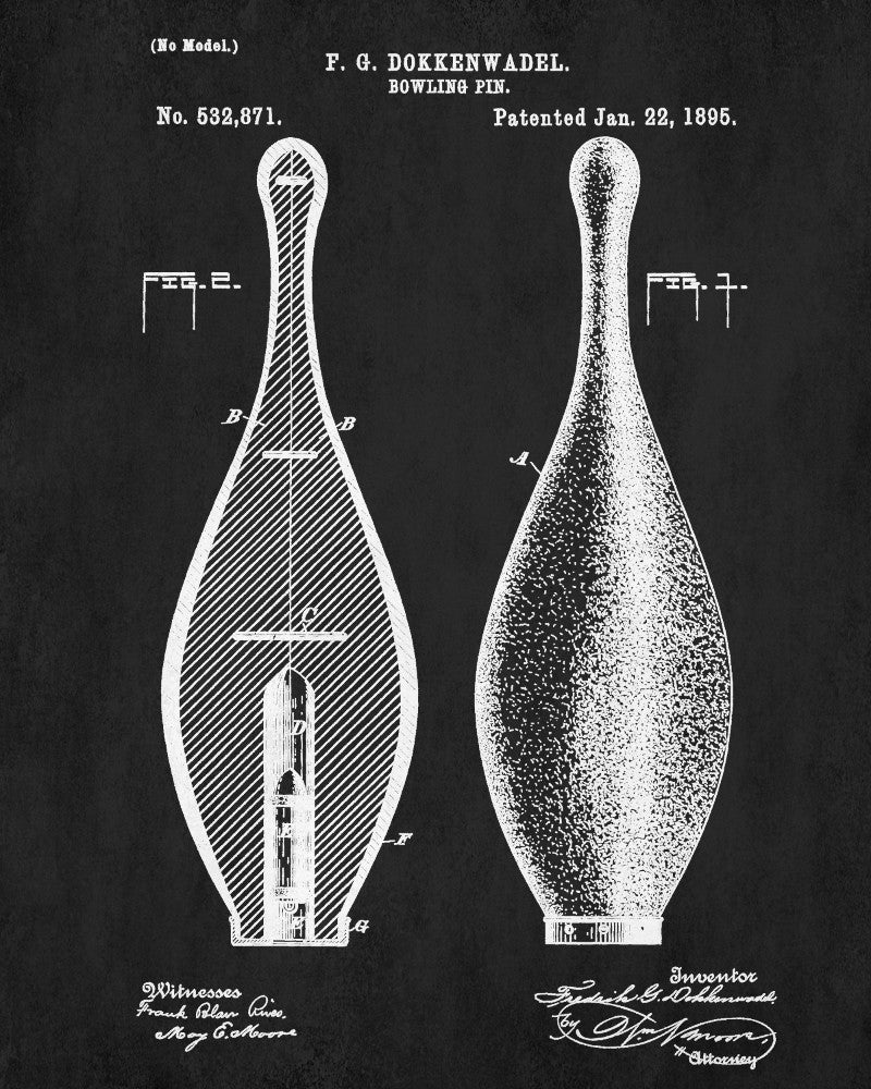 Bowling Pin Blueprint Sports Patent Print Art Poster