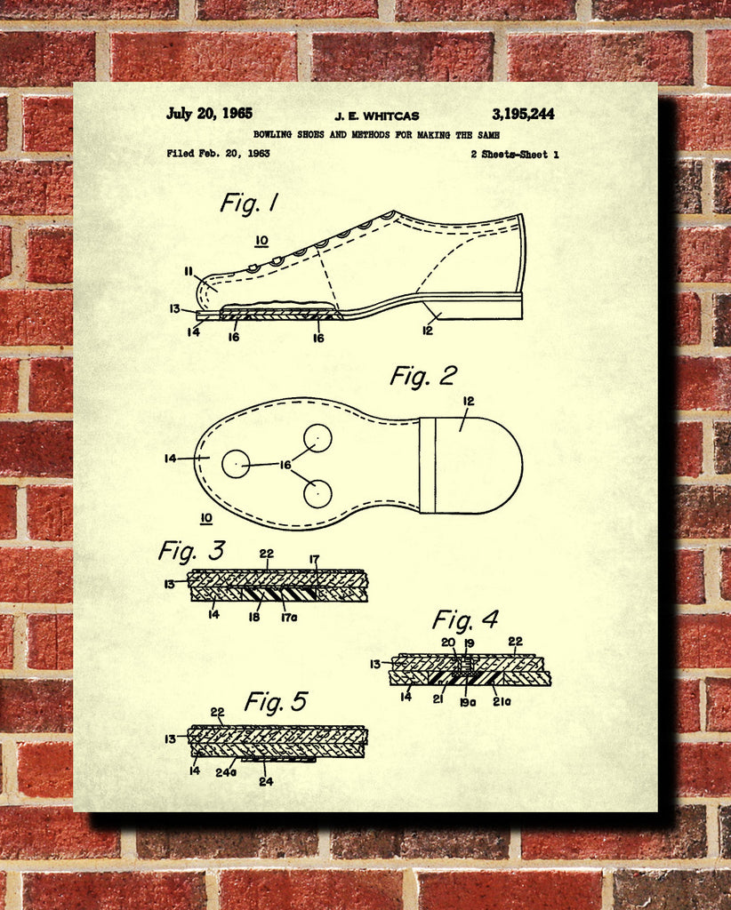 Bowling Shoes Patent Print Sports Blueprint Art Poster - OnTrendAndFab