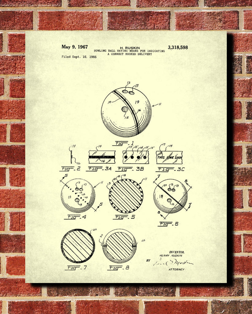 Bowling Ball Patent Print Sports Blueprint Art Poster - OnTrendAndFab