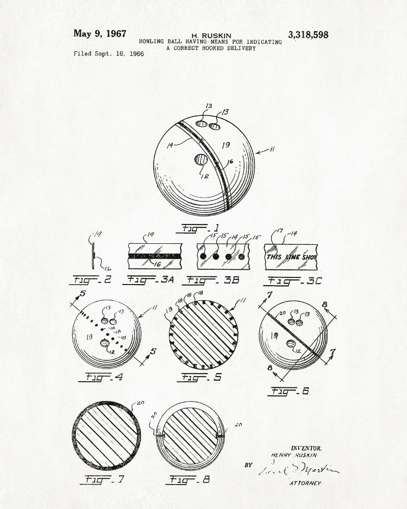 Bowling Ball Patent Print Sports Blueprint Art Poster - OnTrendAndFab