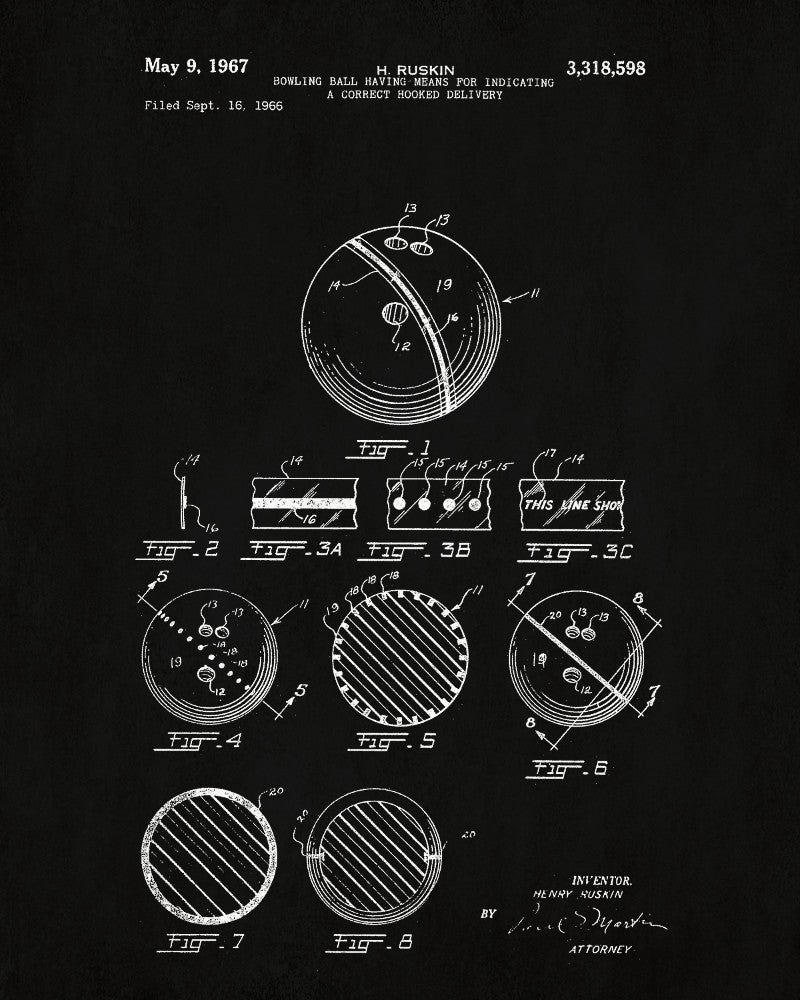 Bowling Ball Patent Print Sports Blueprint Art Poster - OnTrendAndFab