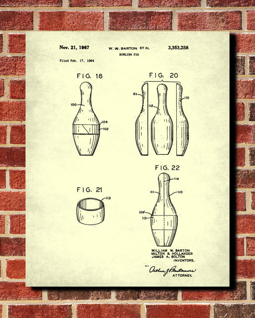 Bowling Pin Patent Print Sports Blueprint Art Poster - OnTrendAndFab