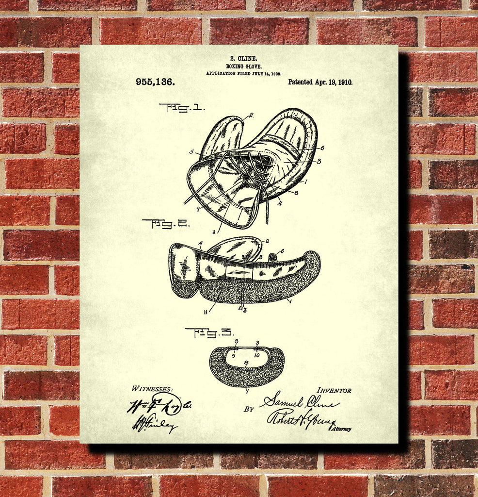 Boxing Glove Poster Sports Gym Wall Art Patent Print 