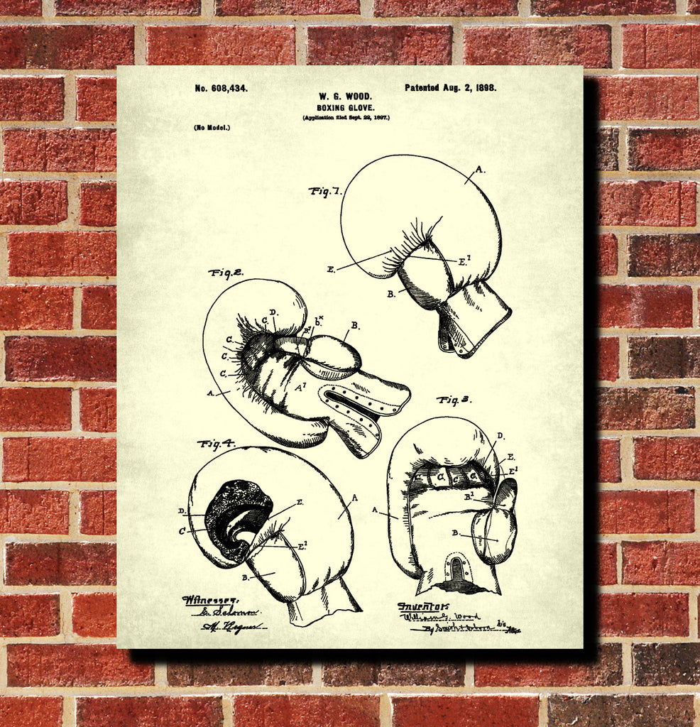 Boxing Gloves Patent Print Sports Wall Art Poster