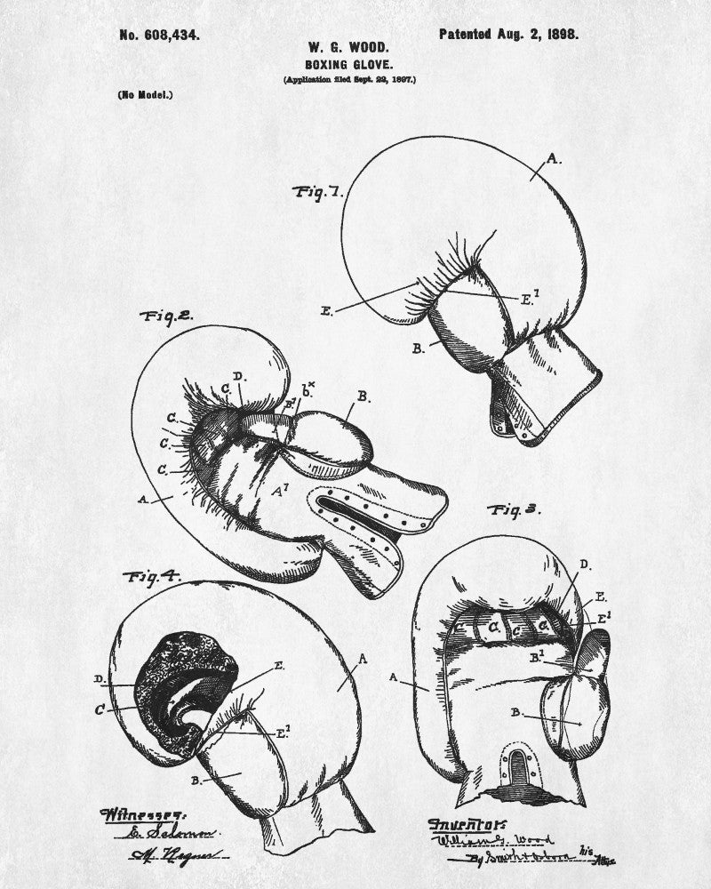 Boxing Gloves Patent Print Sports Wall Art Poster