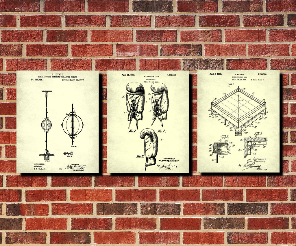 Boxing Patent Prints Set 3 Sport Blueprint Posters