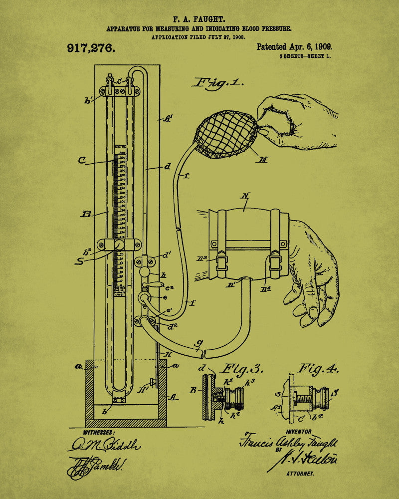 Medical Patent Print, Blood Pressure Apparatus Diagram Print