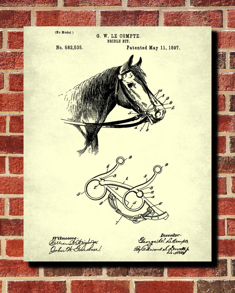 Bridle Bit Patent Print Equestrian Blueprint Horse Poster - OnTrendAndFab