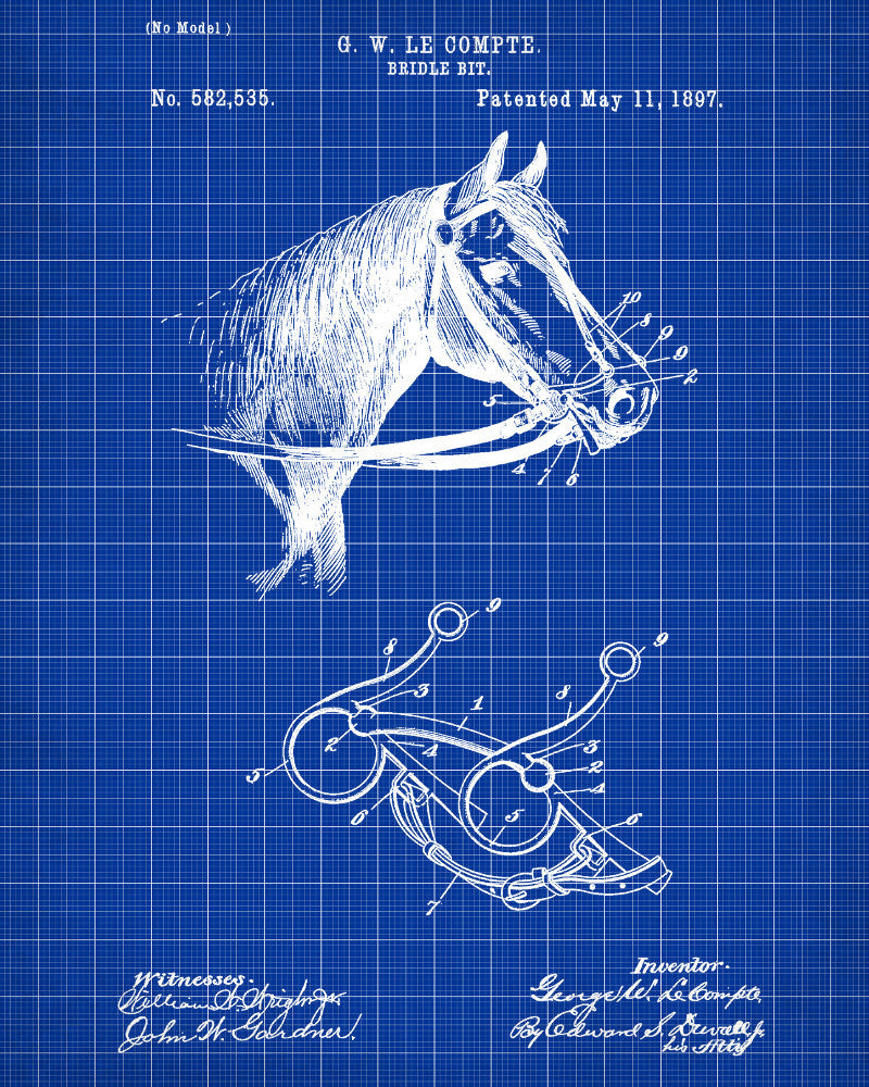 Bridle Bit Patent Print Equestrian Blueprint Horse Poster - OnTrendAndFab