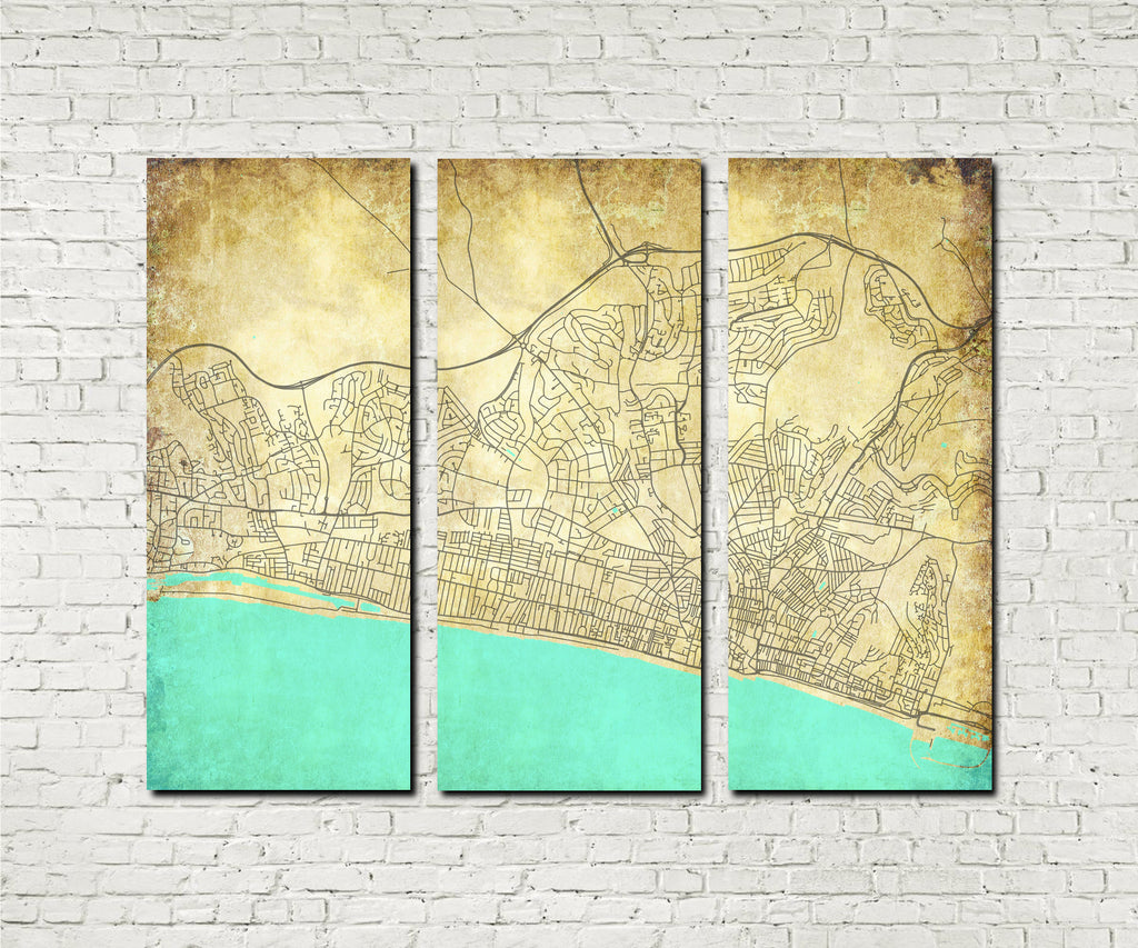 Brighton Street Map 3 Panel Canvas Wall Map 7115C3