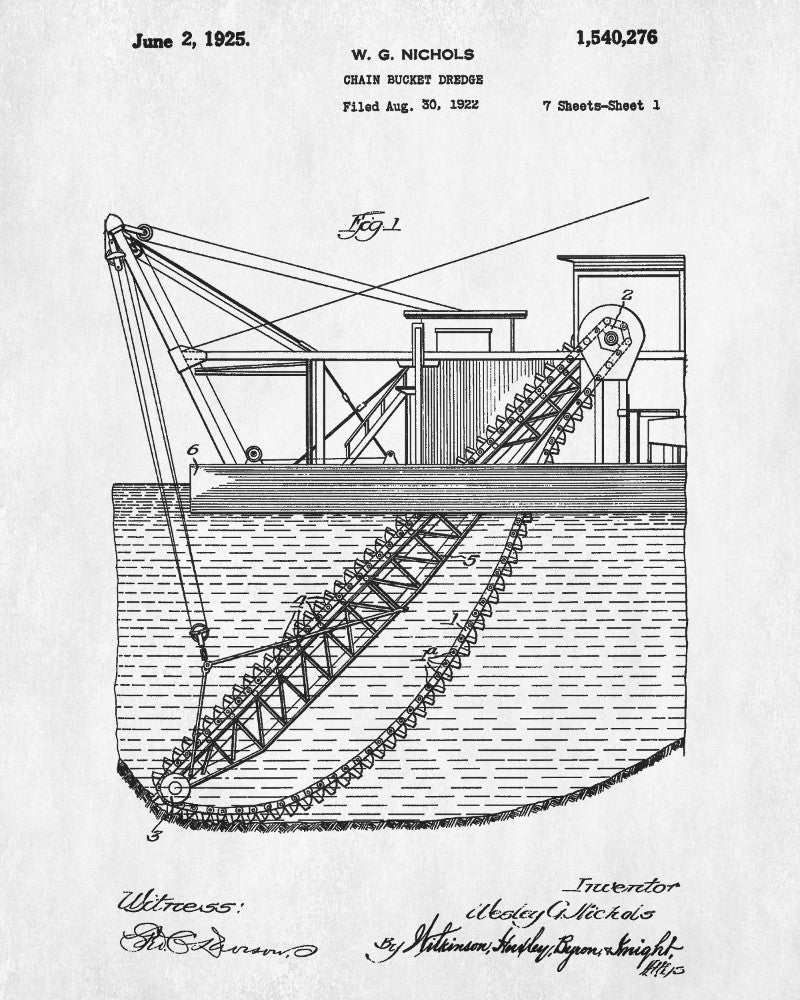 Bucket Dredge Patent Print Gold Rush Mining Poster