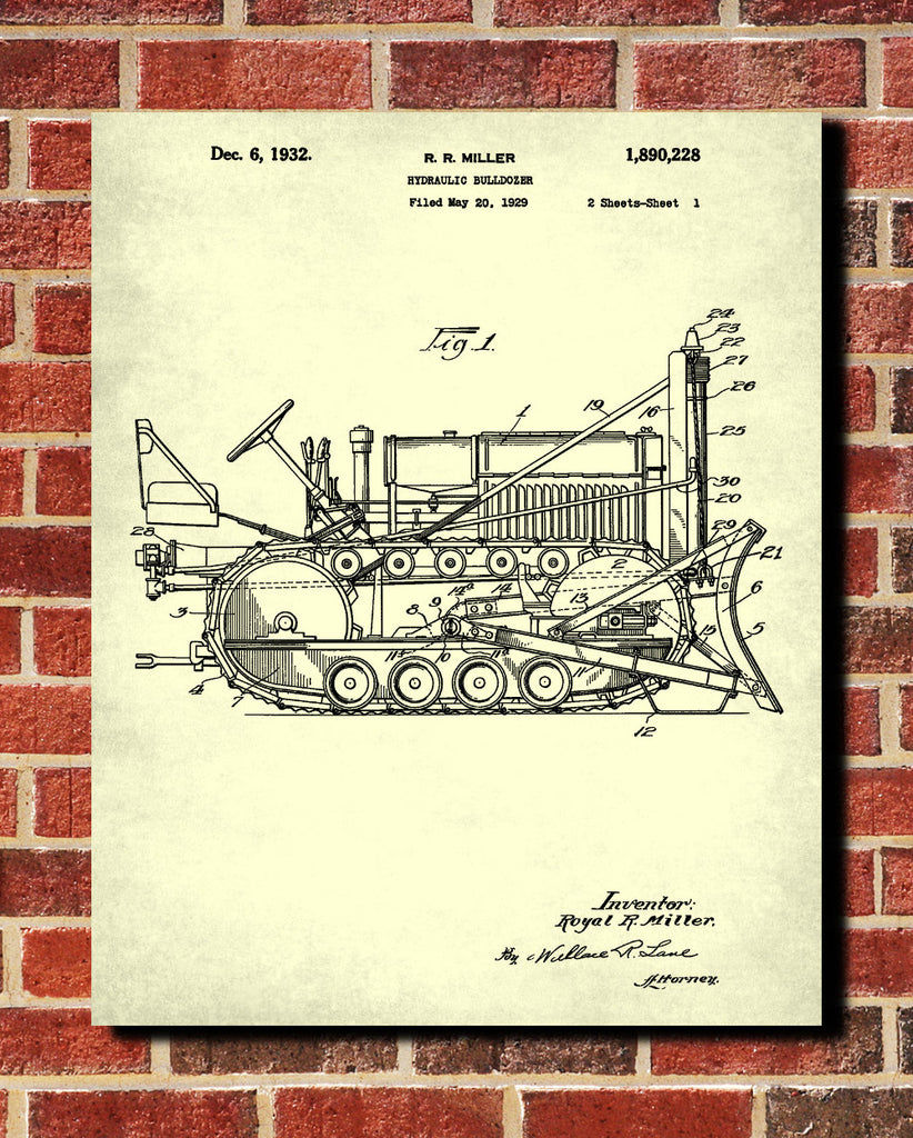 Bulldozer Patent Print Construction Blueprint Building Poster - OnTrendAndFab