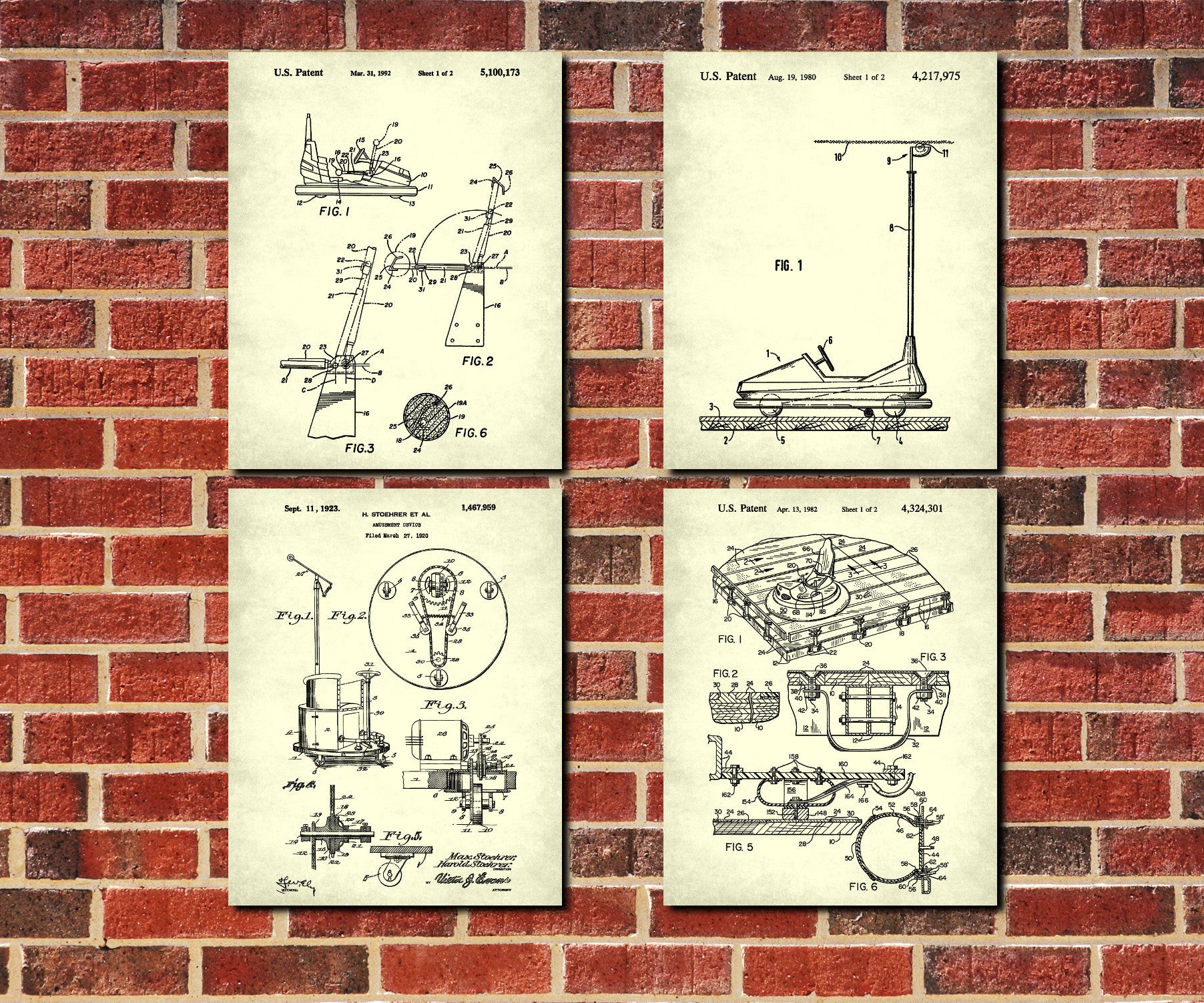 Bumper Cars Blueprints Set of 4 Dodgems Patent Print Posters