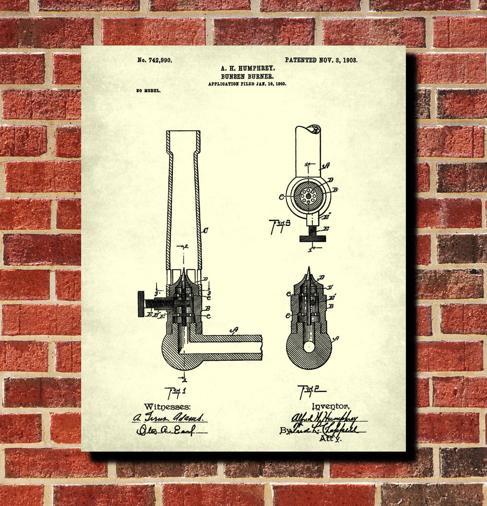 Bunsen Burner Patent Print Chemistry Poster Science Art