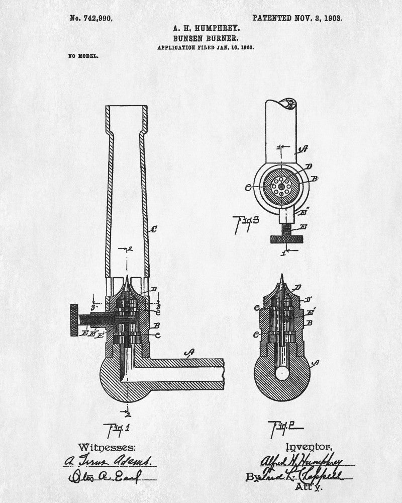 Bunsen Burner Patent Print Chemistry Poster Science Art