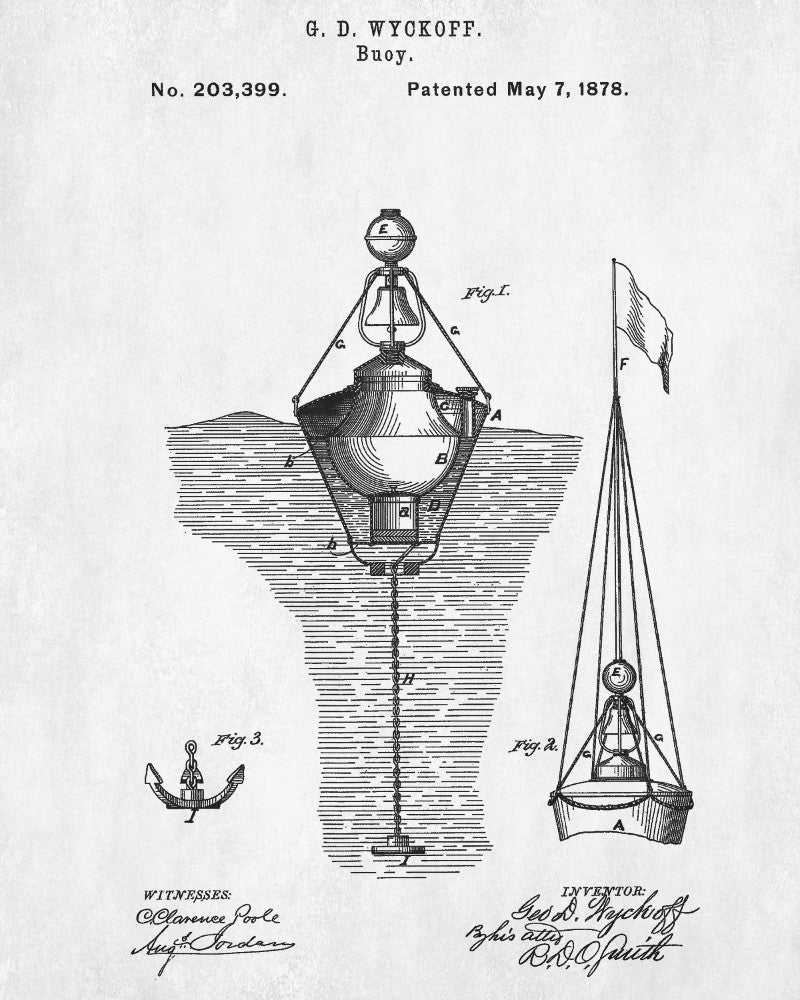 Buoy Patent Print Sailing Blueprint Nautical Poster - OnTrendAndFab