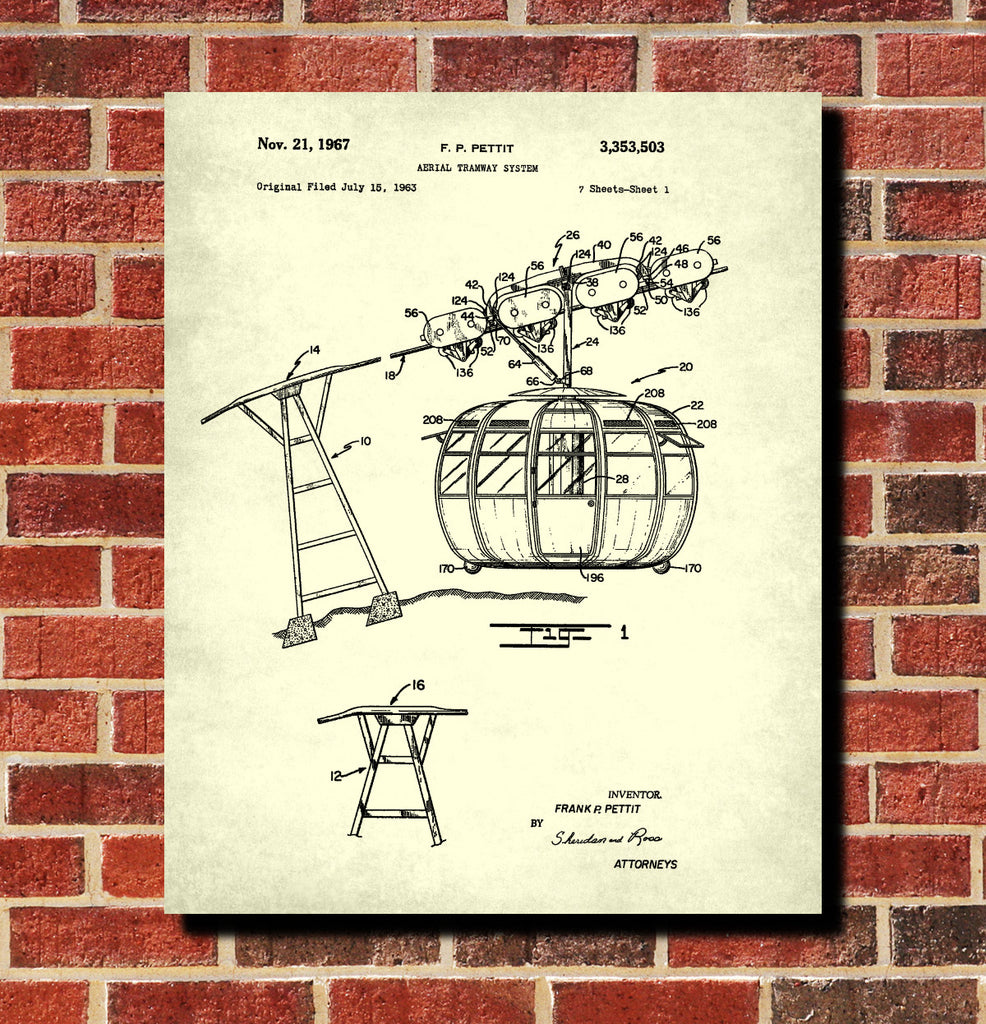 Cable Car Patent Print Skiing Poster Cabin Decor