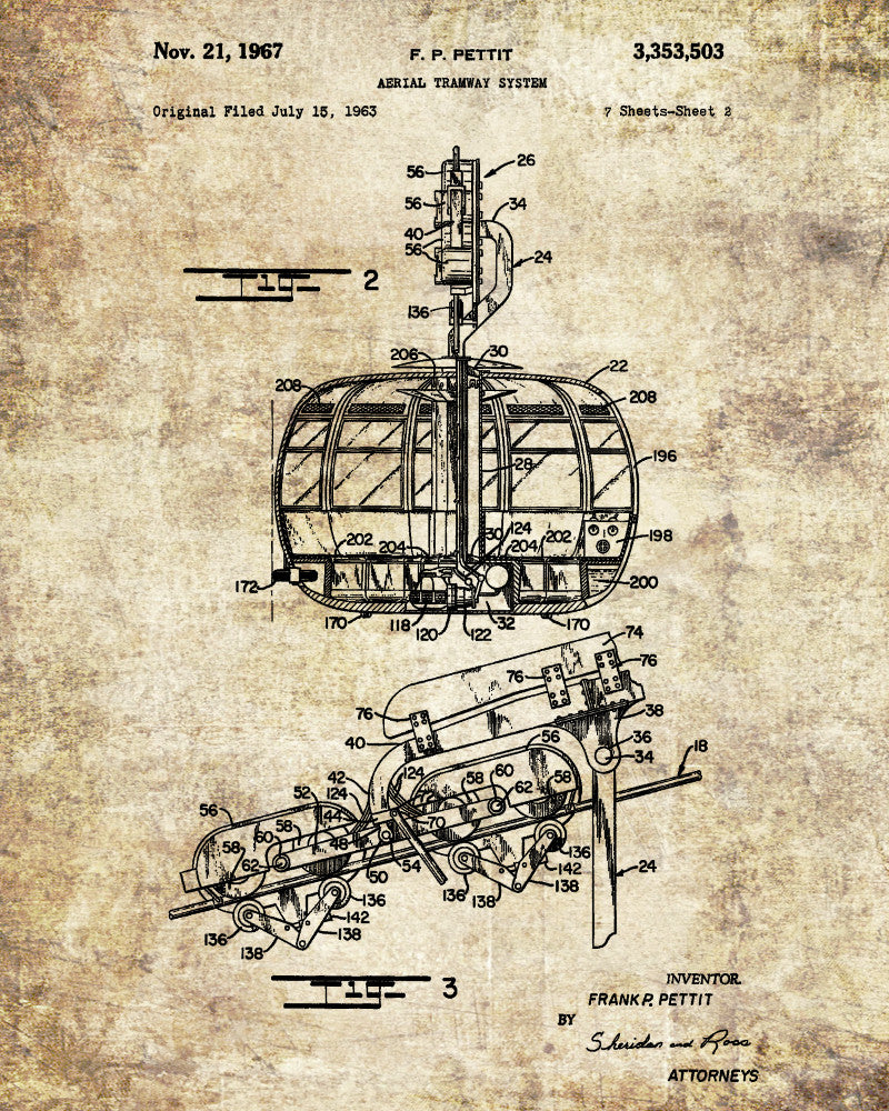 Cable Car Patent Print Skiing Poster Cabin Wall Art