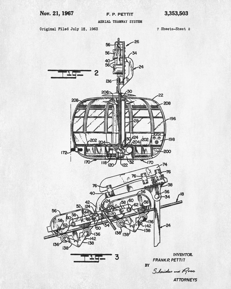 Cable Car Patent Print Skiing Poster Cabin Wall Art