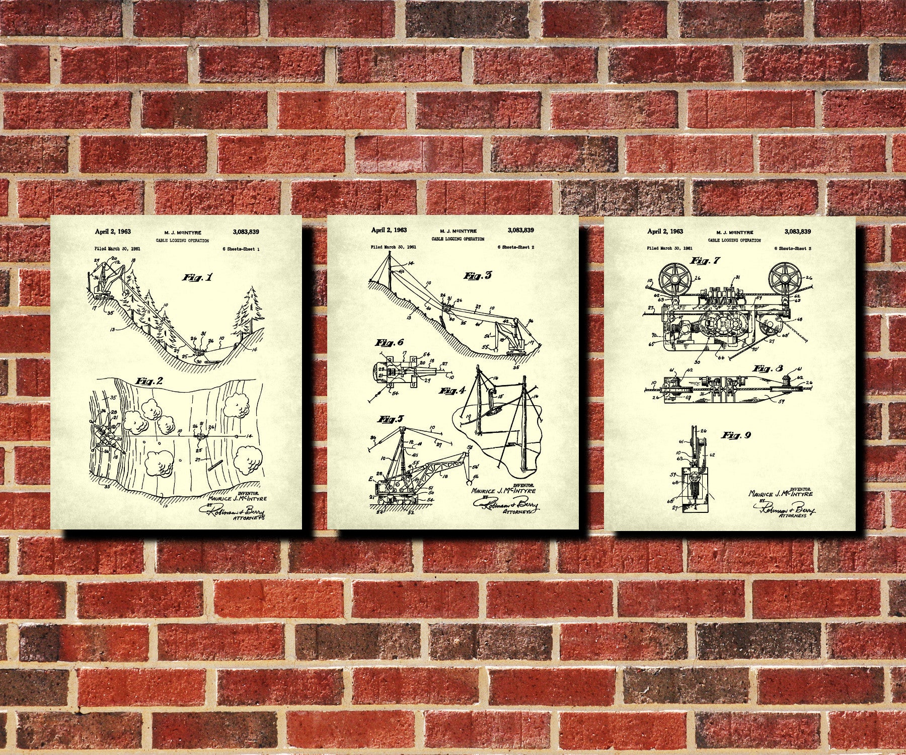 Logging Patent Prints Set 3 Forestry Posters