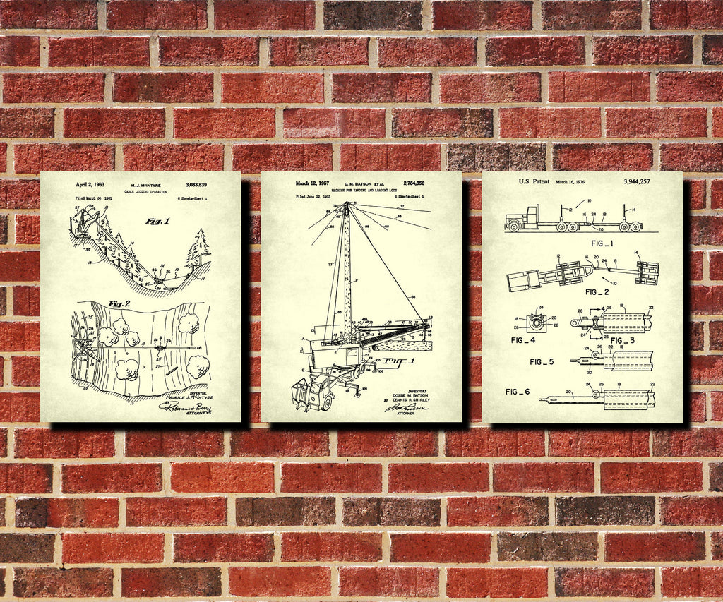 Logging Patent Prints Set 3 Forestry Wall Art Posters