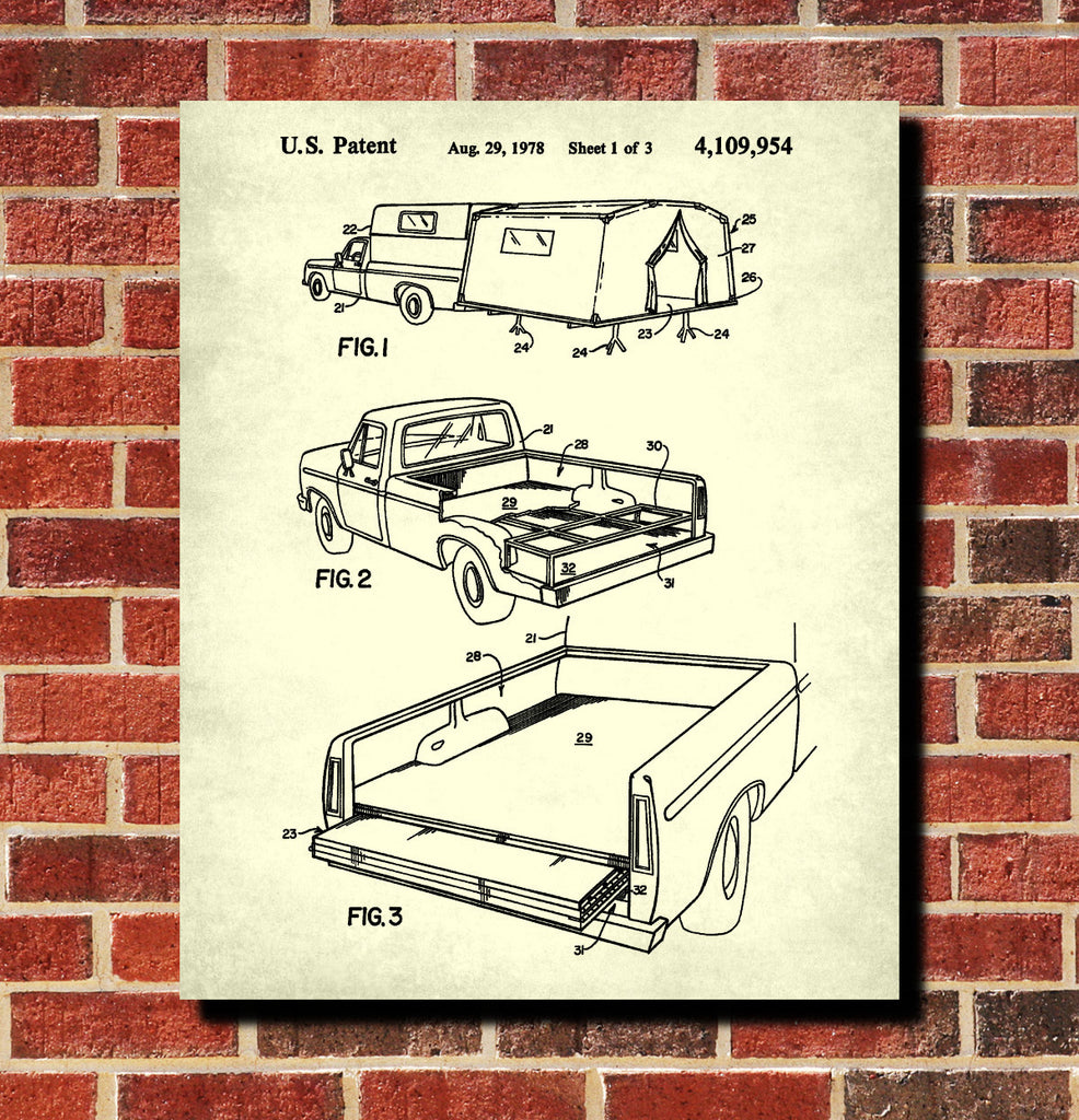 Camping Pickup Truck Patent Print, Outdoors Poster