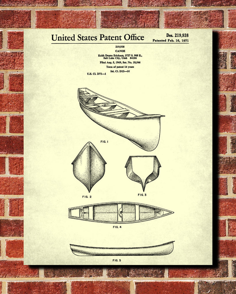 Canoe Patent Print Boating Blueprint Outdoors Poster - OnTrendAndFab