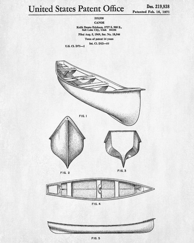 Canoe Patent Print Boating Blueprint Outdoors Poster - OnTrendAndFab