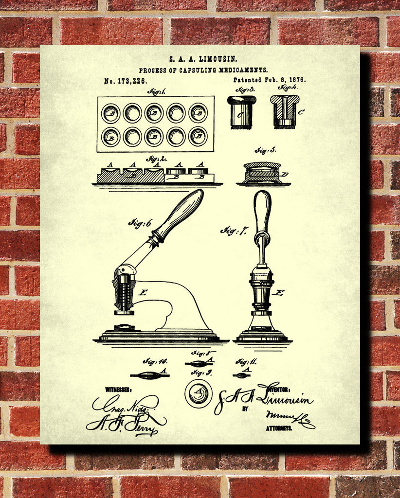 Capsuling Patent Print Pharmacy Blueprint Druggist Poster - OnTrendAndFab