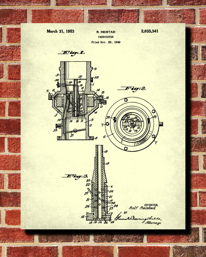 Carburetor Blueprint Engine Patent Print Mechanic Poster - OnTrendAndFab