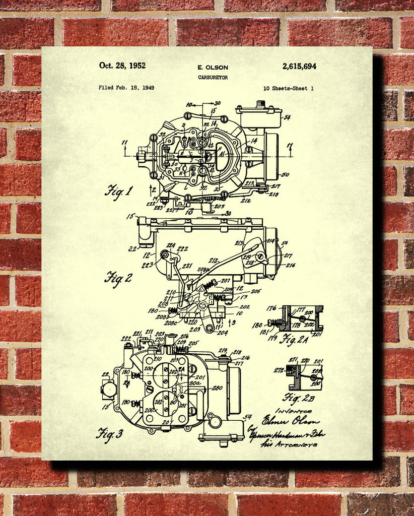 Carburetor Blueprint Engine Patent Print Garage Poster - OnTrendAndFab