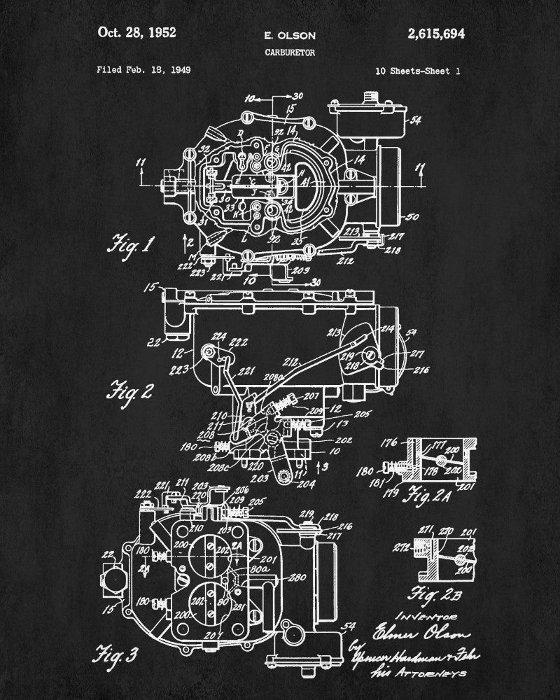 Carburetor Blueprint Engine Patent Print Garage Poster - OnTrendAndFab