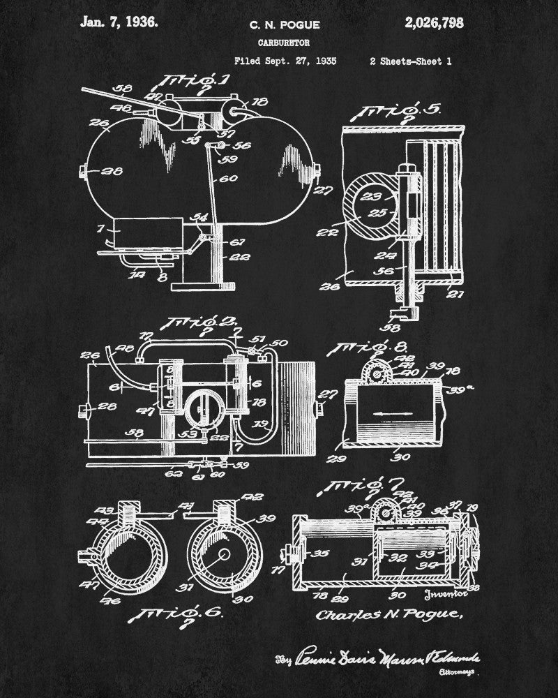Carburetor Patent Print Engine Blueprint Mechanic Poster - OnTrendAndFab