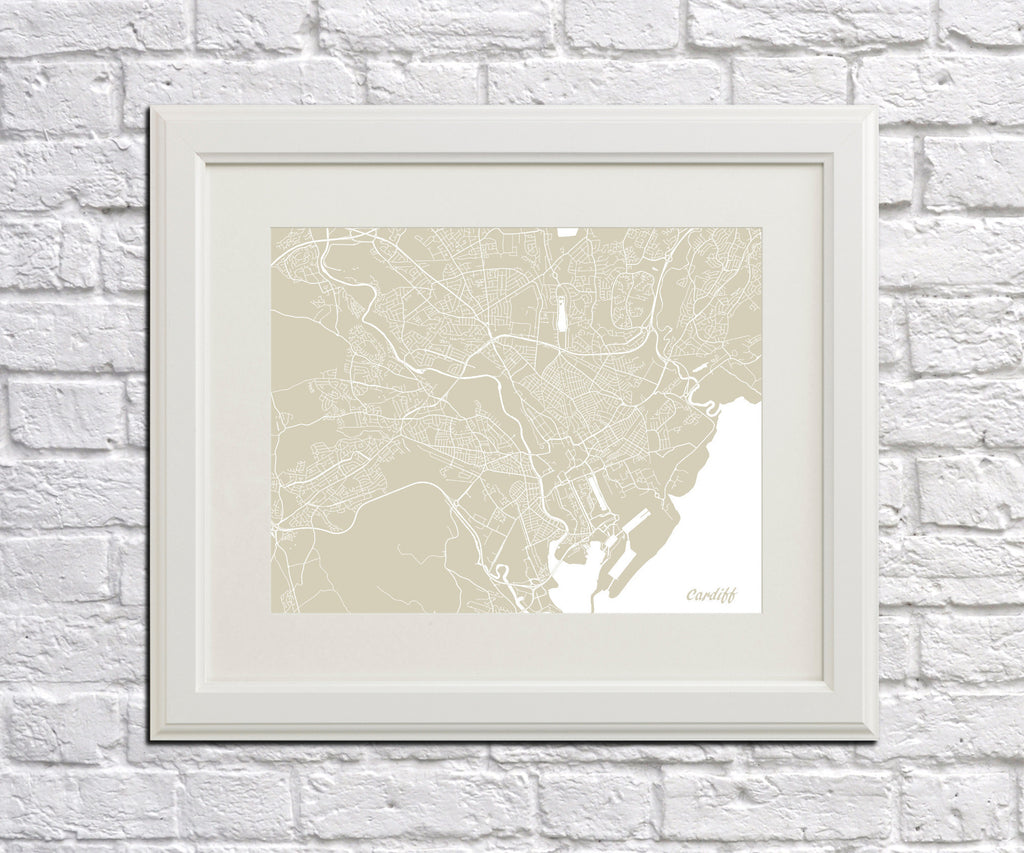 Cardiff City Street Map Print Feature Wall Art Poster