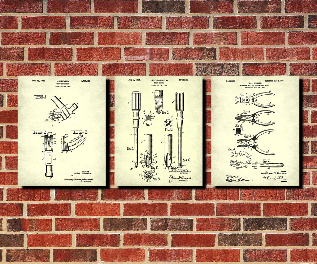 Carpentry Tools Patent Prints Set 3 Carpenter Blueprint Posters