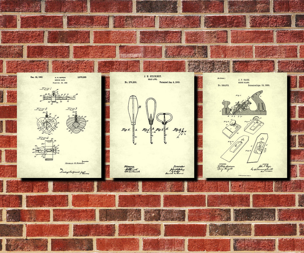 Carpentry Tools Patent Prints Set 3 Carpenter Wall Art Posters - OnTrendAndFab