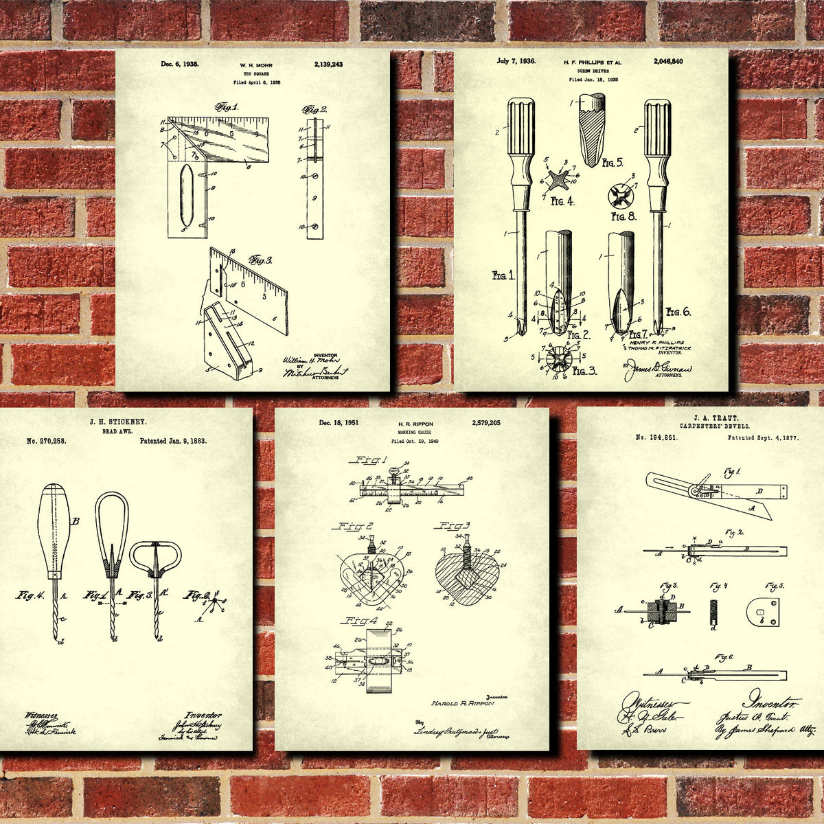 Carpenters Tools Patent Prints Set 5 Woodworking Posters – GalleryThane