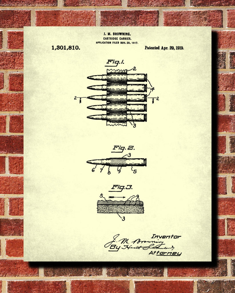 Gun Ammunition Blueprint Cartridge Patent Print Firearm Poster - OnTrendAndFab