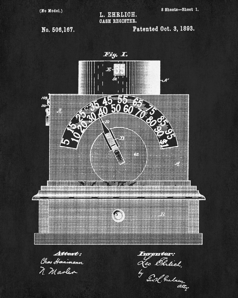 Cash Register Patent Print Vintage Store Till Blueprint Poster ...