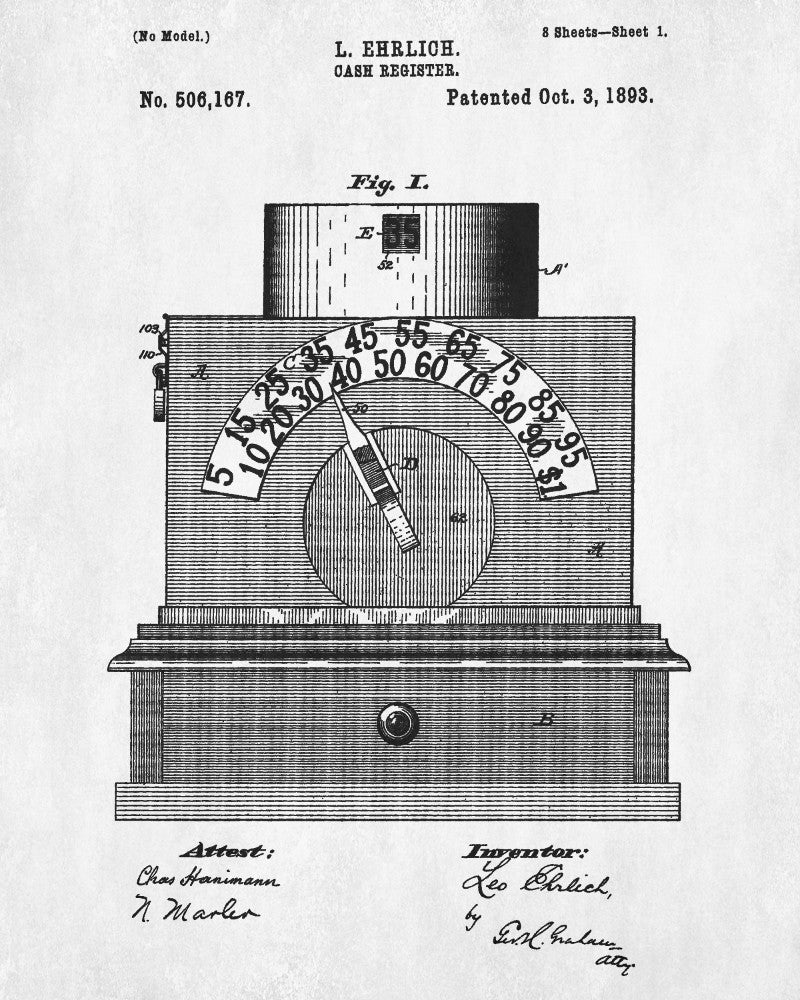 Cash Register Patent Print Vintage Store Till Blueprint Poster