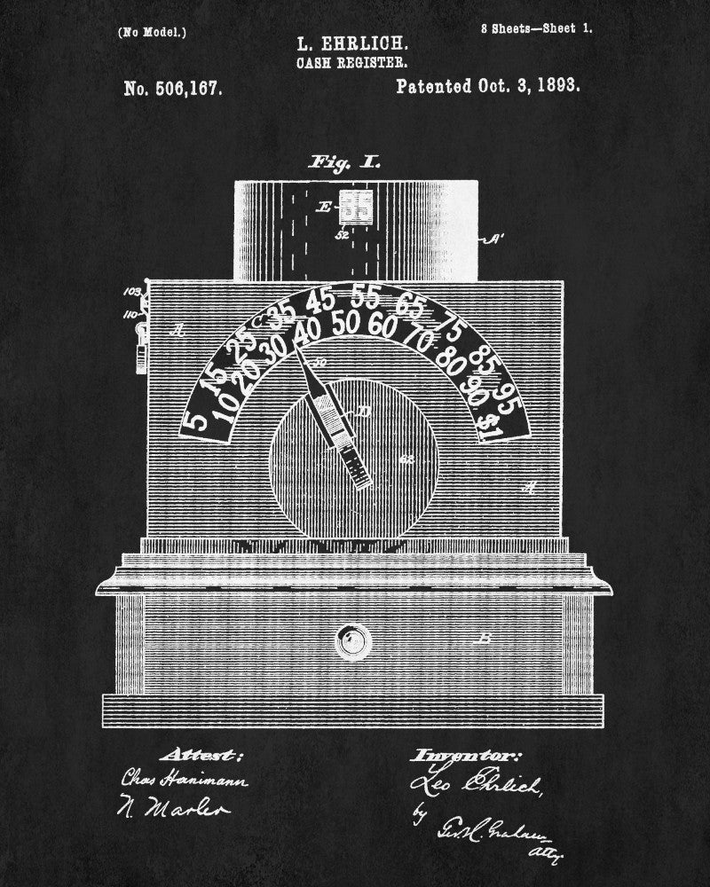 Cash Register Patent Print Vintage Store Till Blueprint Poster