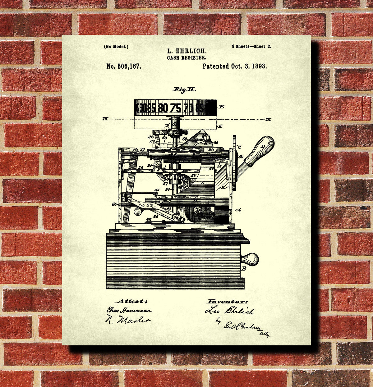 Cash Register Patent Print Antique Store Till Blueprint Poster