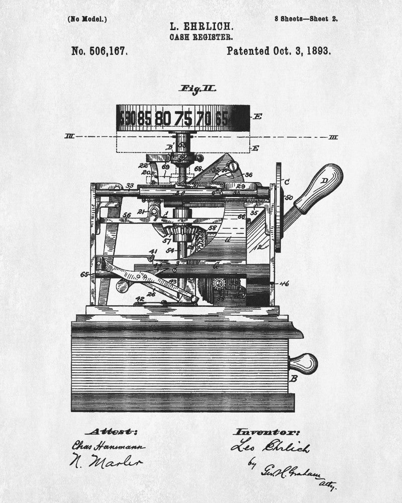 Cash Register Patent Print Antique Store Till Blueprint Poster ...